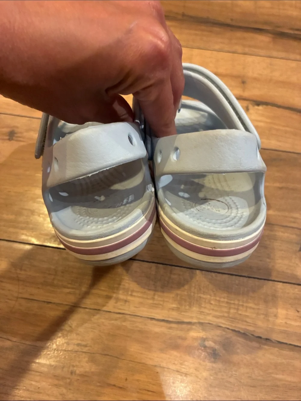 CROCS Kids Light Gray Sandal with Purple Accent